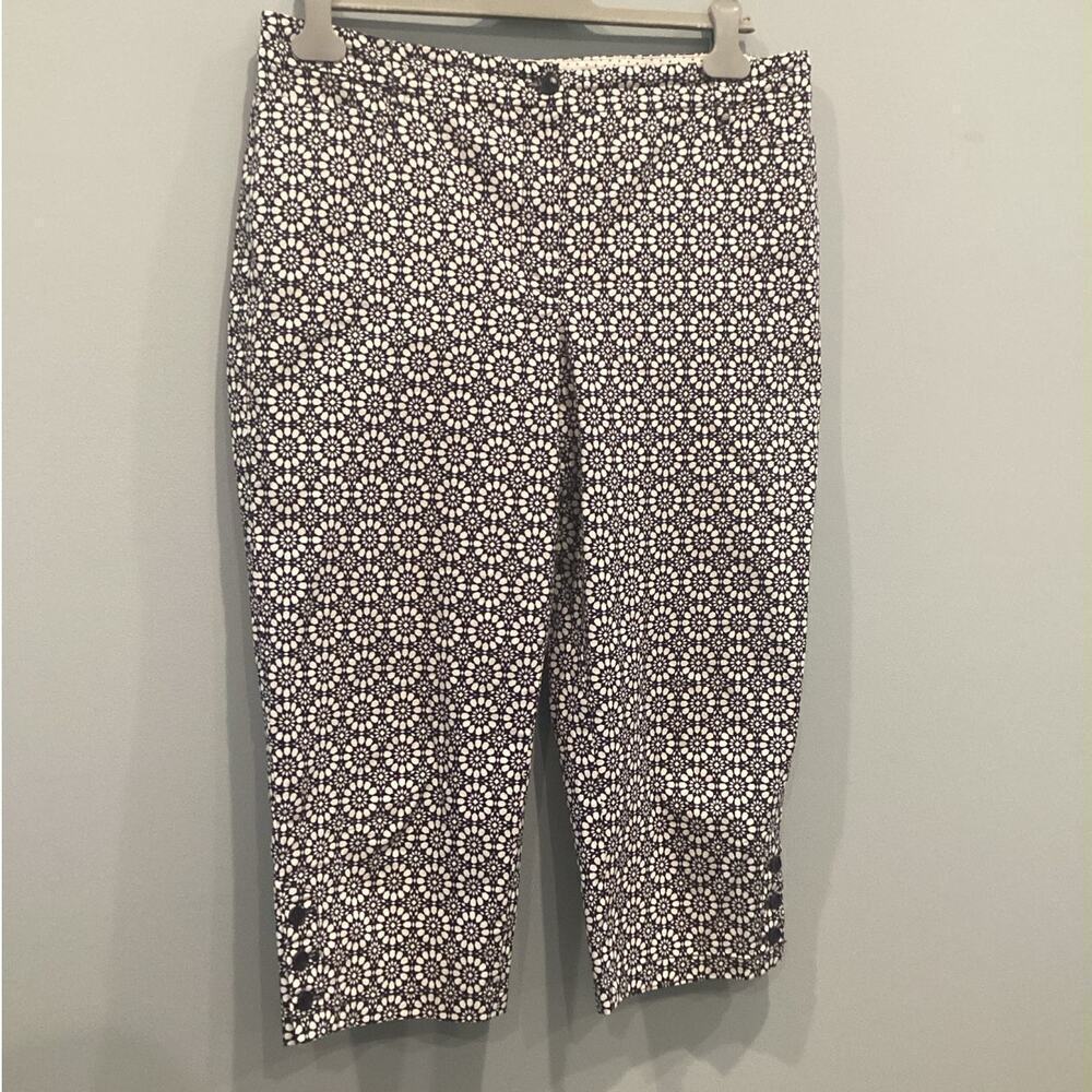 Talbots Women Skimmer Crop Pants‎ Size 12 Blue White Capri Preppy Classic Career